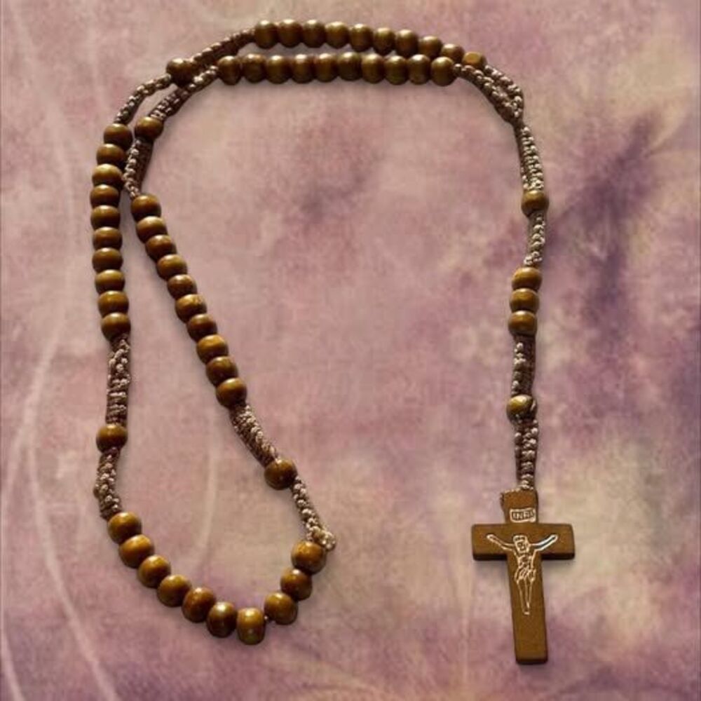 beautiful wooden rosary necklace